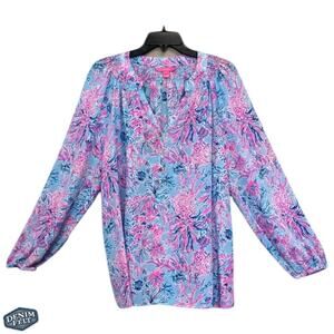 Lilly Pulitzer Elsa Top Cabana Cocktail Size L 100% Silk Blouse/Top | RARE!